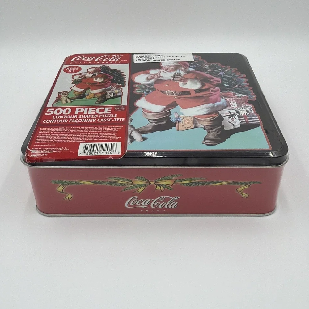 Coca-Cola Christmas Santa 500 Piece Contour Shaped Puzzle in Collector Tin 47019